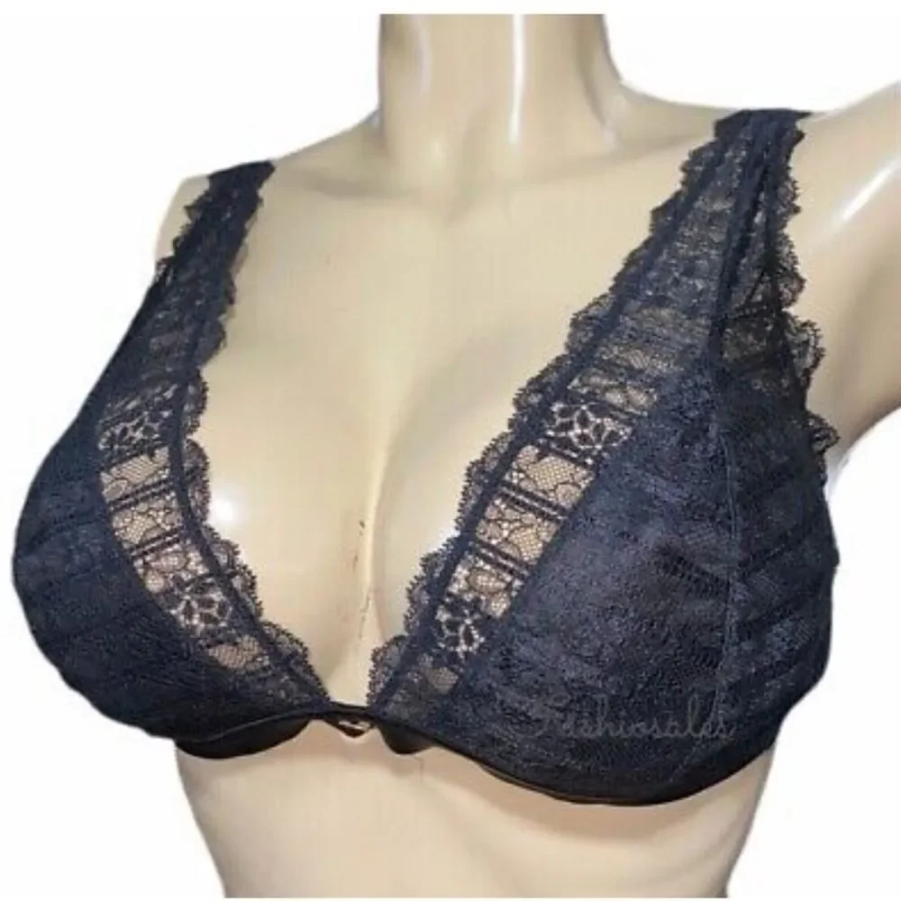 Victoria’s Secret LUXE Elongated Lace Unlined Wireless bralette bra Black XLarge